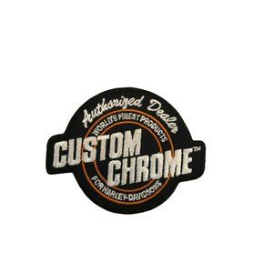 Harley Davidson Sew On Patch Custom Chrome Orange Black and White Embroidered